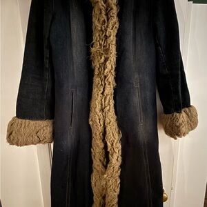 Giacca Long Denim Sherpa Trim Coat